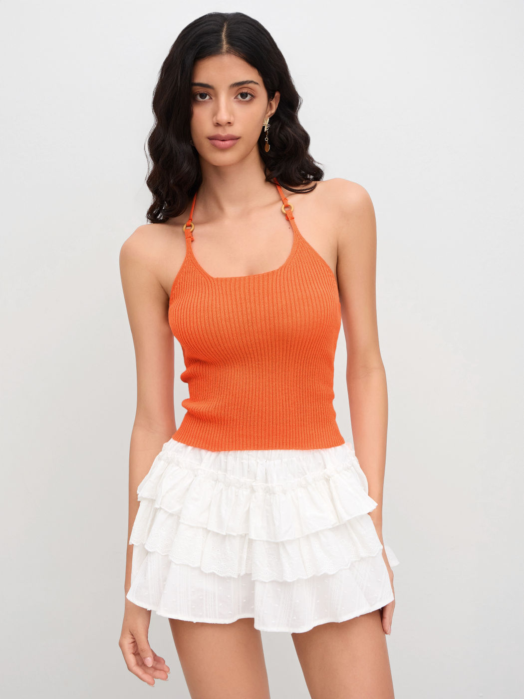 Strick-Cami-Top mit Halterhals und O-Ring-Knoten