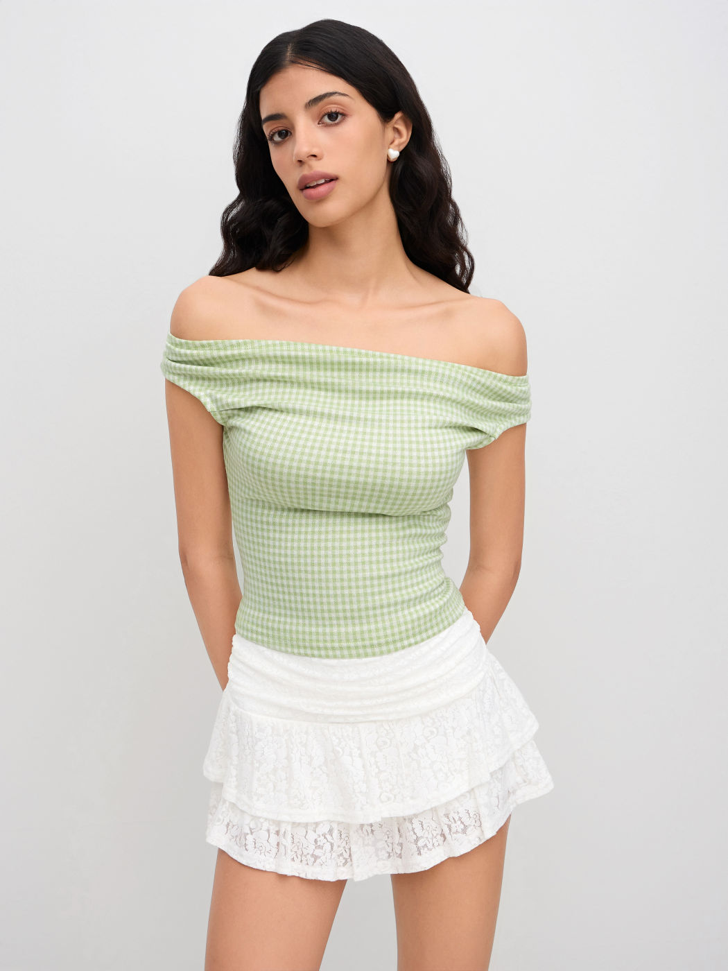 Off-shoulder Gingham Tank Top