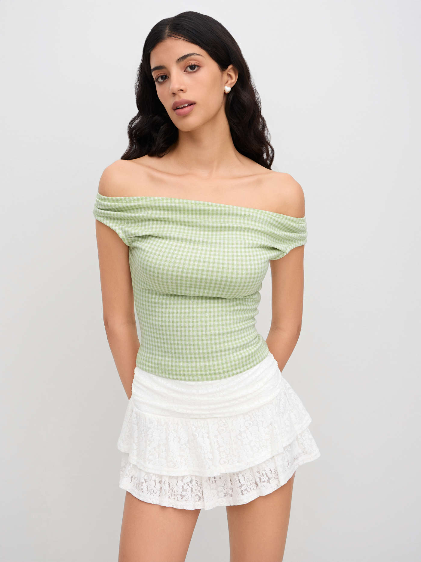 Off-shoulder Gingham Tank Top