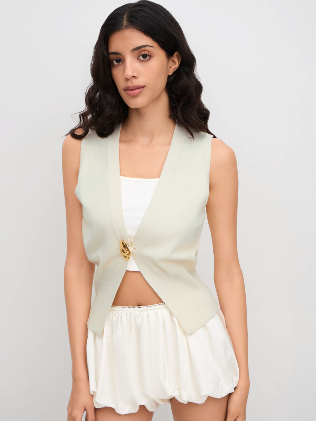 Knit V-neck Metal Button Vest