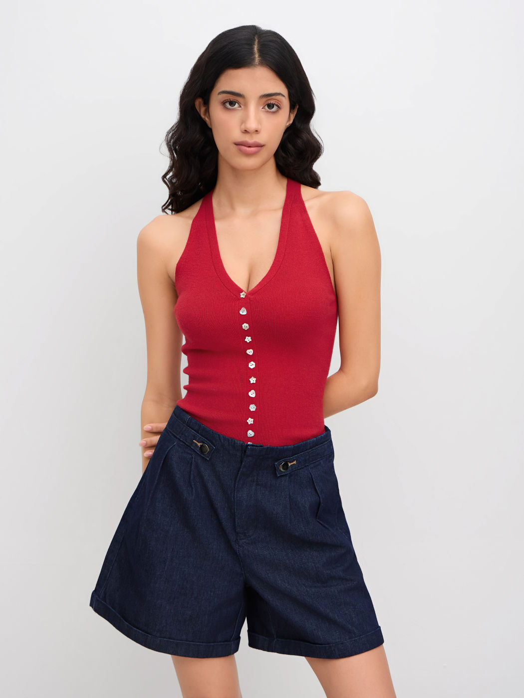 Knit V-neck Heart & Star Button Decor Vest