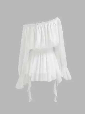 Off-shoulder Laternenärmel Asymmetrisches Rüschenkleid Mini