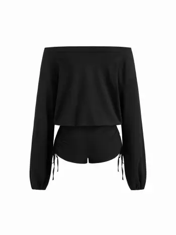 Asymmetrical Neck Drawstring Romper