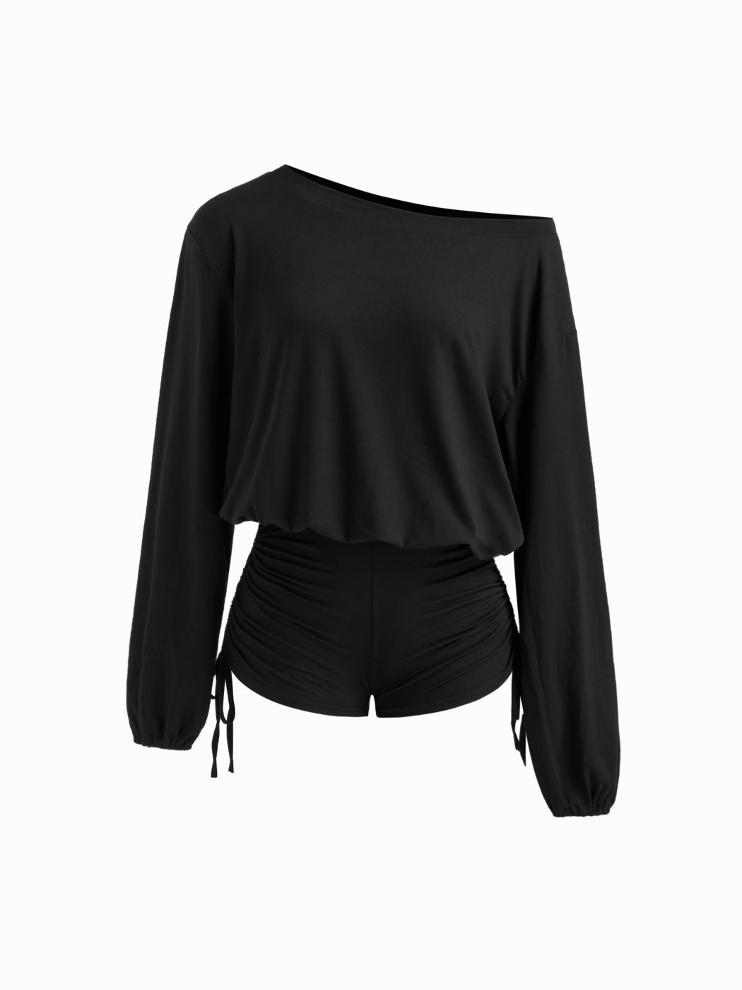 Asymmetrical Neck Drawstring Romper