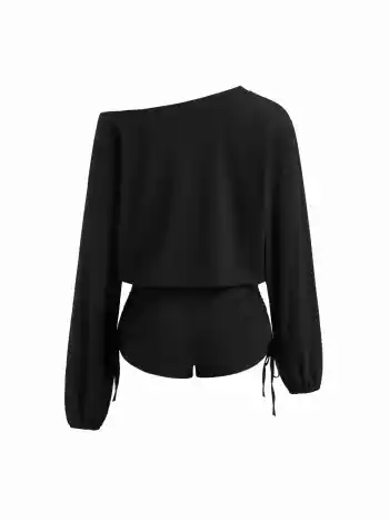 Romper mit asymmetischem Hals und Zugbänderchen