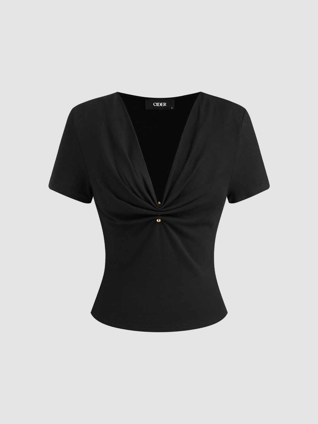 V-neck Pin Detail Ruched Tee