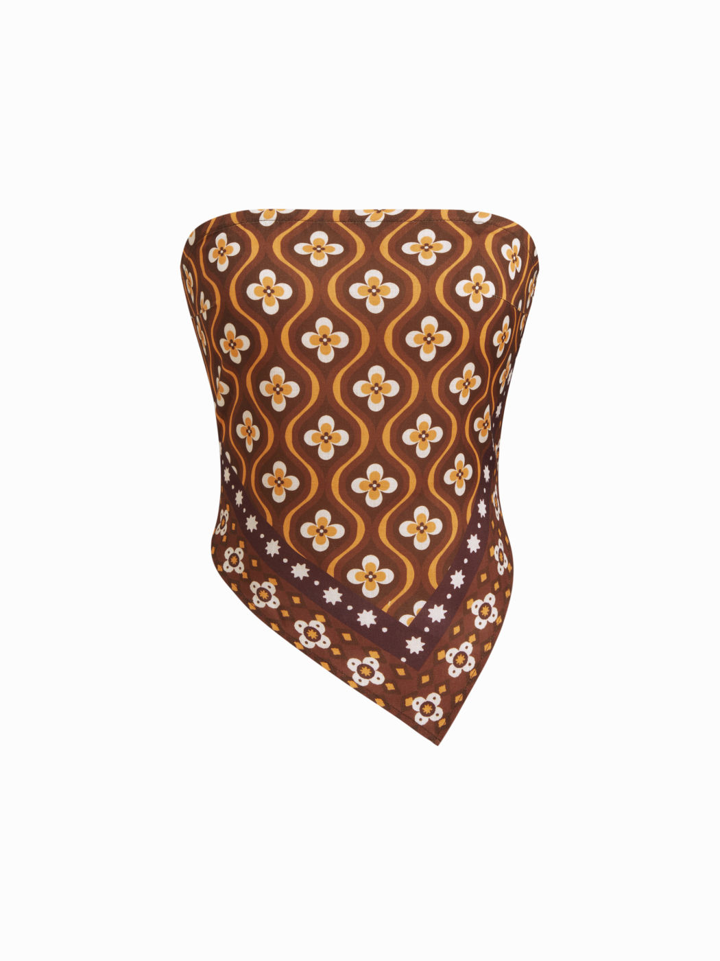 Linen-blend Geometric Shirred Asymmetrical Bandeau Top