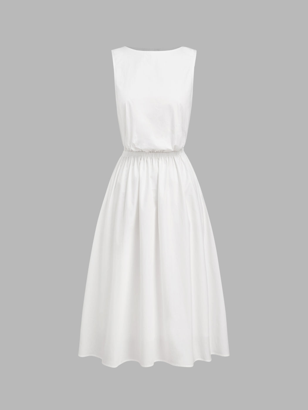 Abito midi in cotone con scollo rotondo, elastico in vita, cut-out e spacco