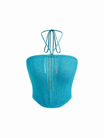 Knitted Halter Neckline Beaded Bandeau Top & Mid Rise Mermaid Maxi Skirt Set
