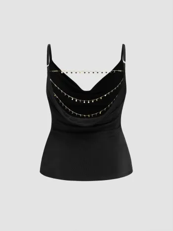 Cowl-Hals-Rückenloser Ketten-Detail-Cami-Top Kurve & Plus