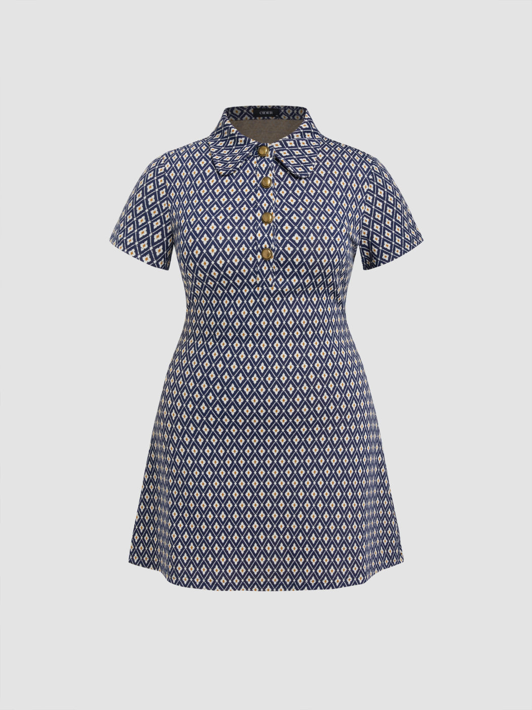 Mini abito geometrico curvo e plus size con colletto polo