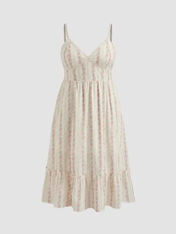 Cotton V-neck Floral Shirred Maxi Dress Curve & Plus