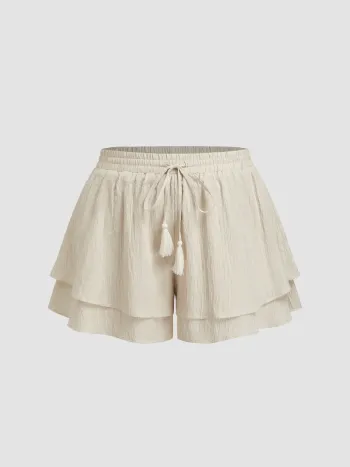 Mittlerer Bund, Reißverschluss, geschichtete Rüschenhose Shorts Kurve & Plus