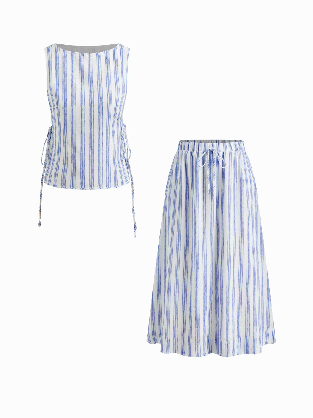 Set Top a Righe con Scollo a Barca e Gonna Maxi con Coulisse Elastica in Vita a Vita Media