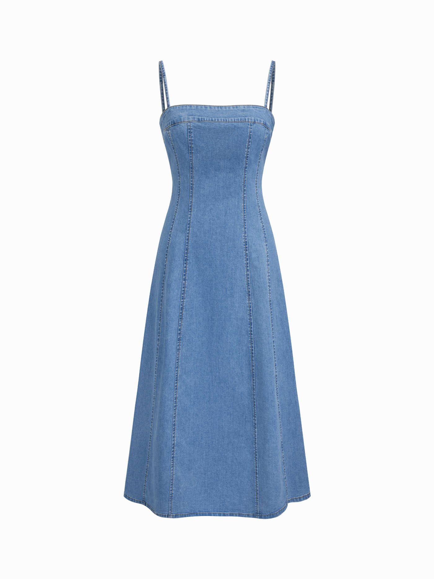 Stretch Denim Ruffle Cami Maxi Dress