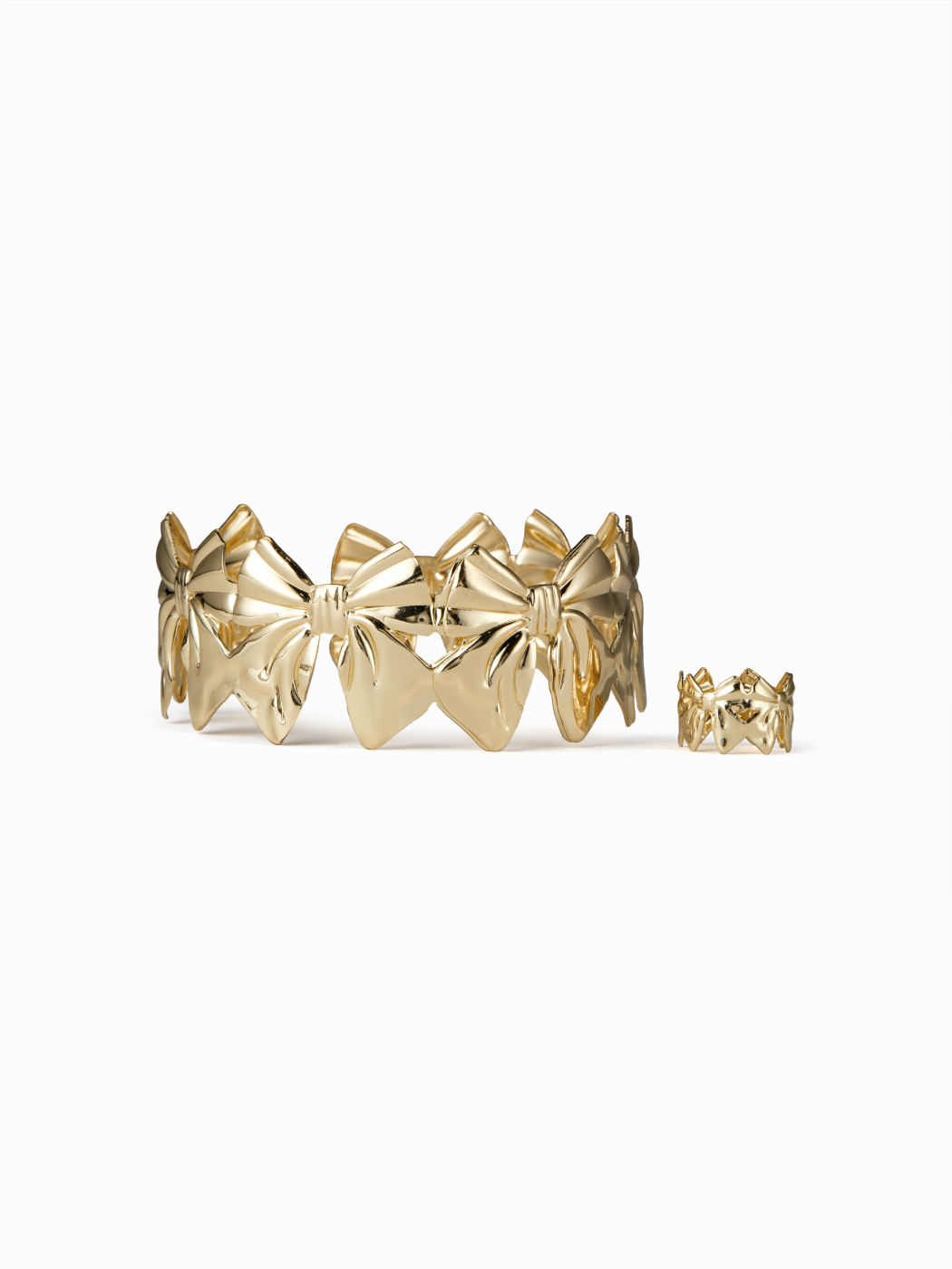 2PCS BOWKNOT ENGRAVED OPEN ARM CUFF & RING SET