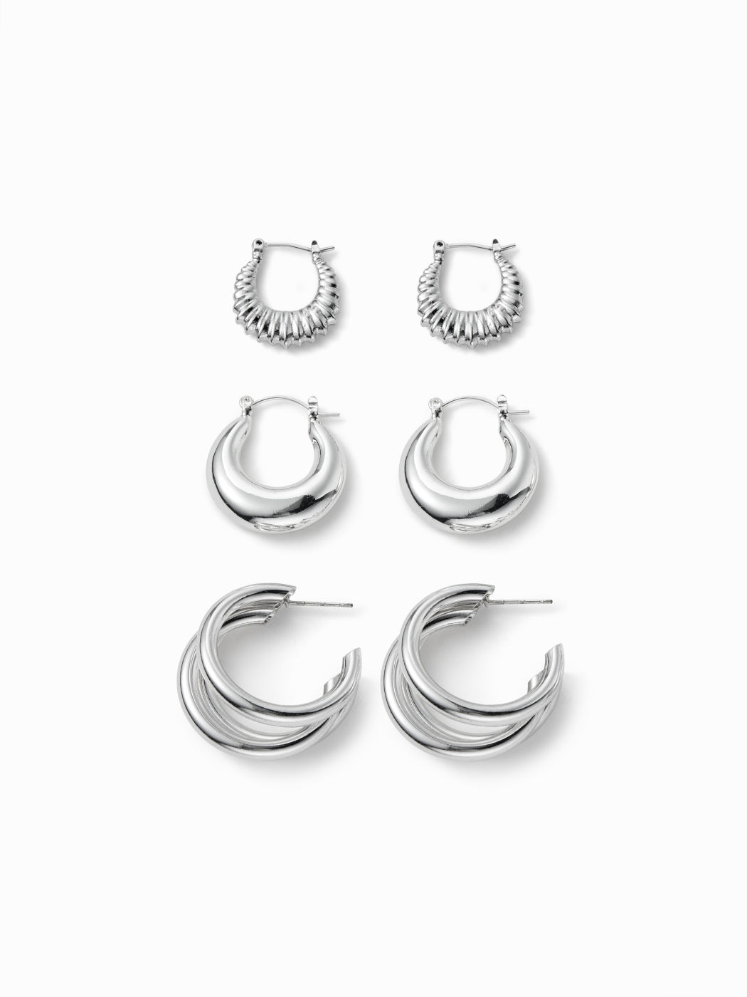 3PCS OVAL & C-SHAPED HOOP EARRINGS SET