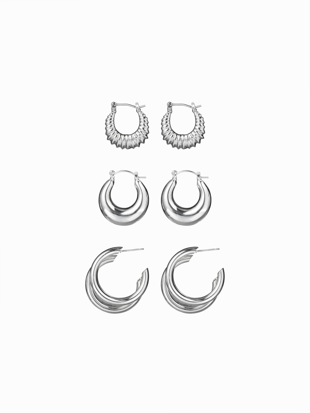 3PCS OVAL & C-SHAPED HOOP EARRINGS SET
