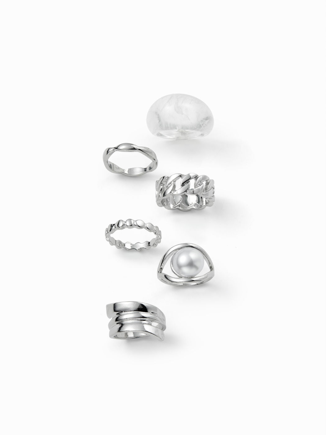 6PCS FAUX PEARL & HOOP & CHAIN RING SET