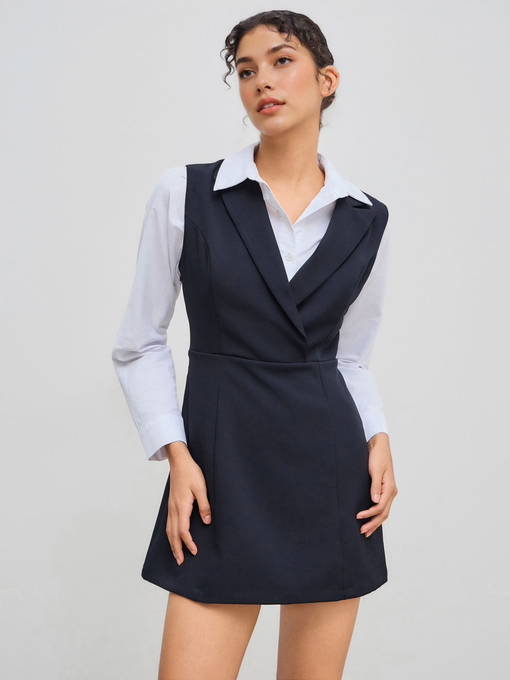 Notched Collar Solid Mini Dress