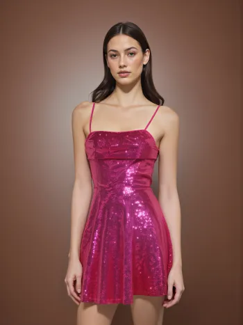 Pailletten Square Neck Mini Kleid