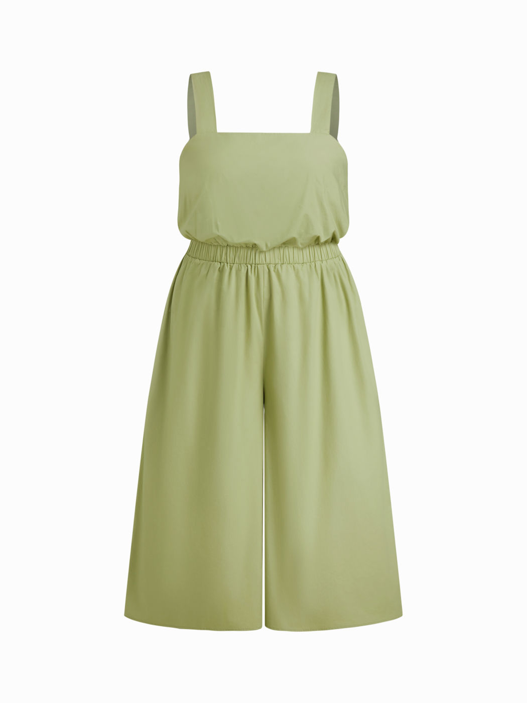 Cotton Square Neck Elastic Waist Wide Leg Jumpsuit Curve & Plus