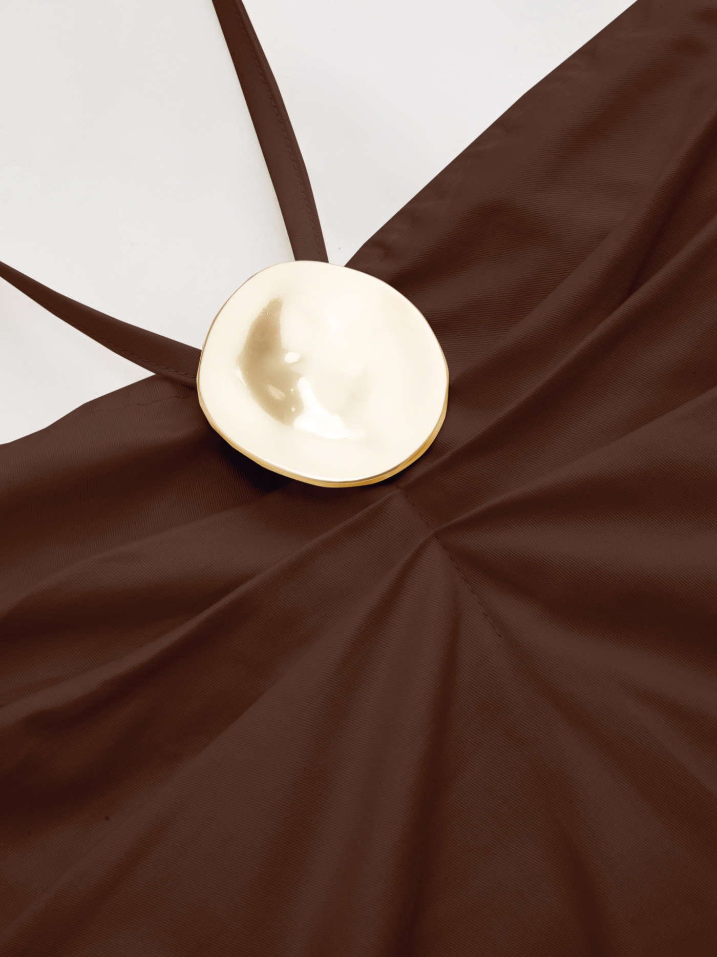 Cotton-blend Halter Neckline Ruched Metal Detail Shirred Top