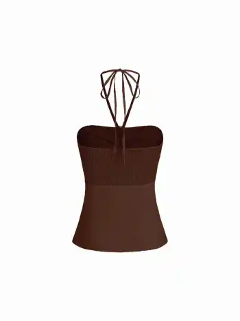 Baumwollmischung Halter-Halslinie gerucherte Metalldetails Shirred Oberteil