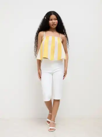 Stripe Shirred Lettuce Trim Cami Top