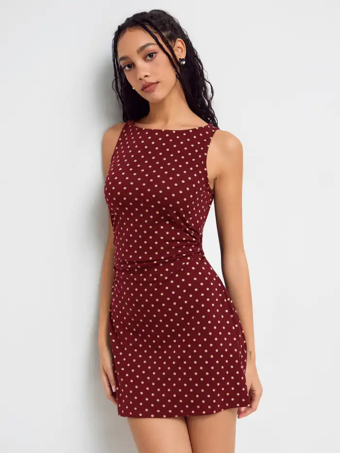 Office Siren Sun Dresses Graduation Dress Grad Dresses Mini Dresses Woven Boat Neck Solid Mini Dress For Date