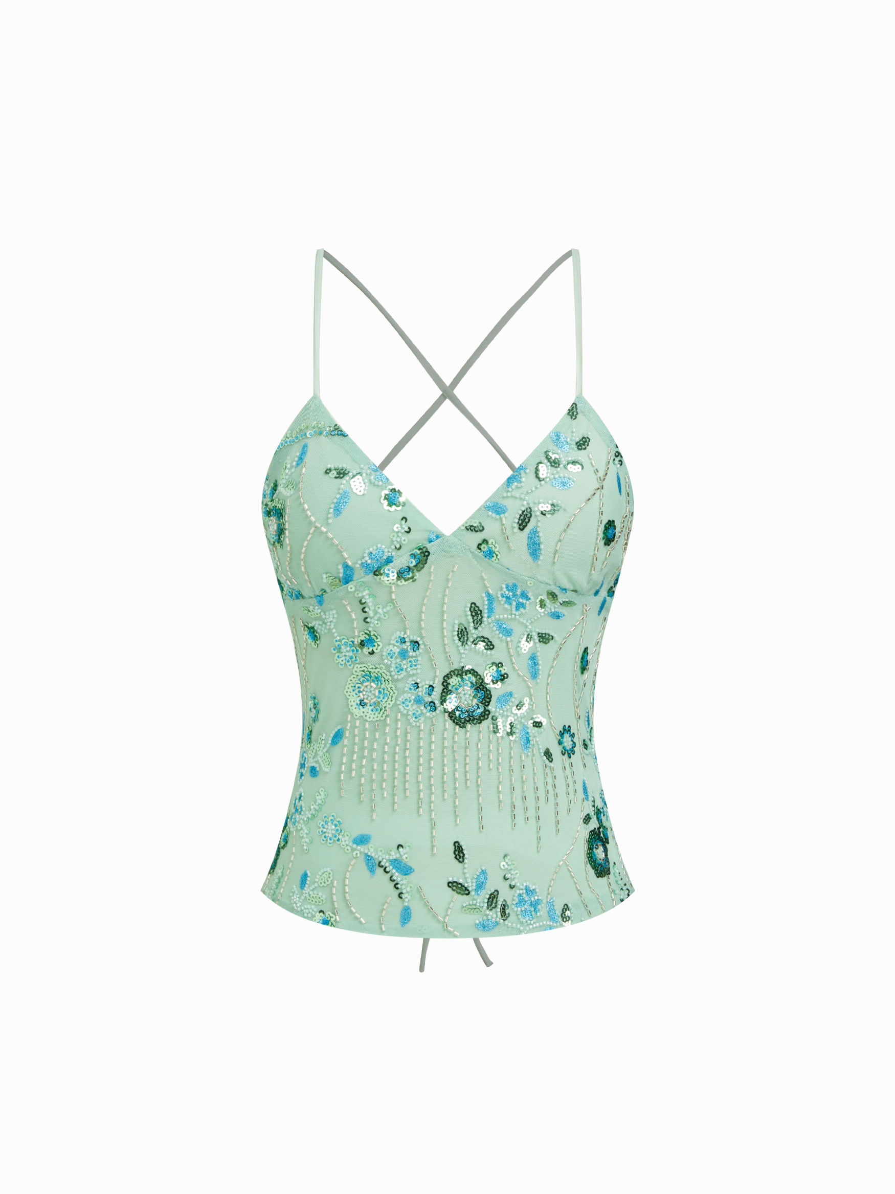 Sweetheart Neckline Polka Dot Lace Trim Knotted Cami Top