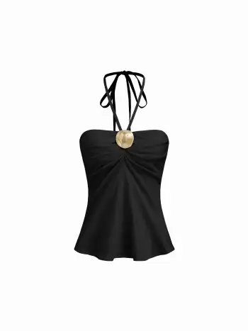 Solid Cross Halter Satin Dress
