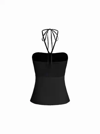 Cotton-blend Halter Neckline Ruched Metal Detail Shirred Top