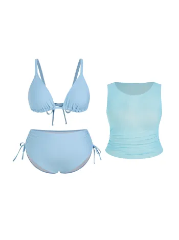Geknotetes Bikini-Set & Strammiges Cover-Up-Top Kurve & Plus