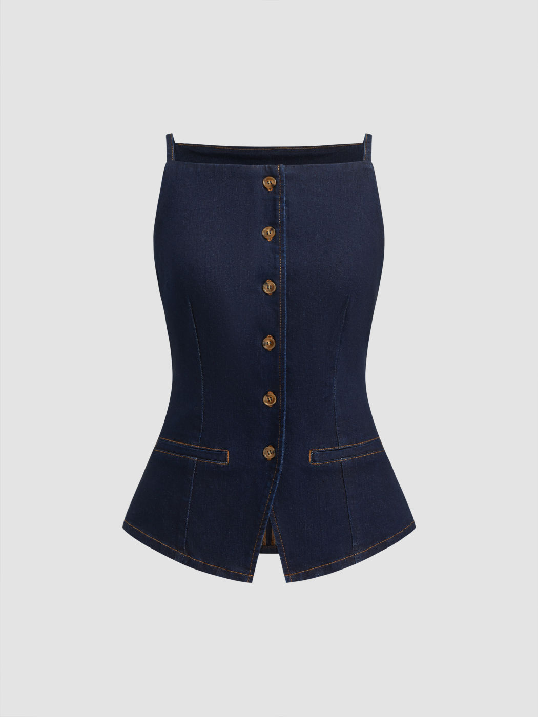 Stretch-Denim-Cami-Top mit Bootshals und Knopfaufteilung