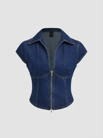 Jeansblouse mit Polohals und Reißverschluss