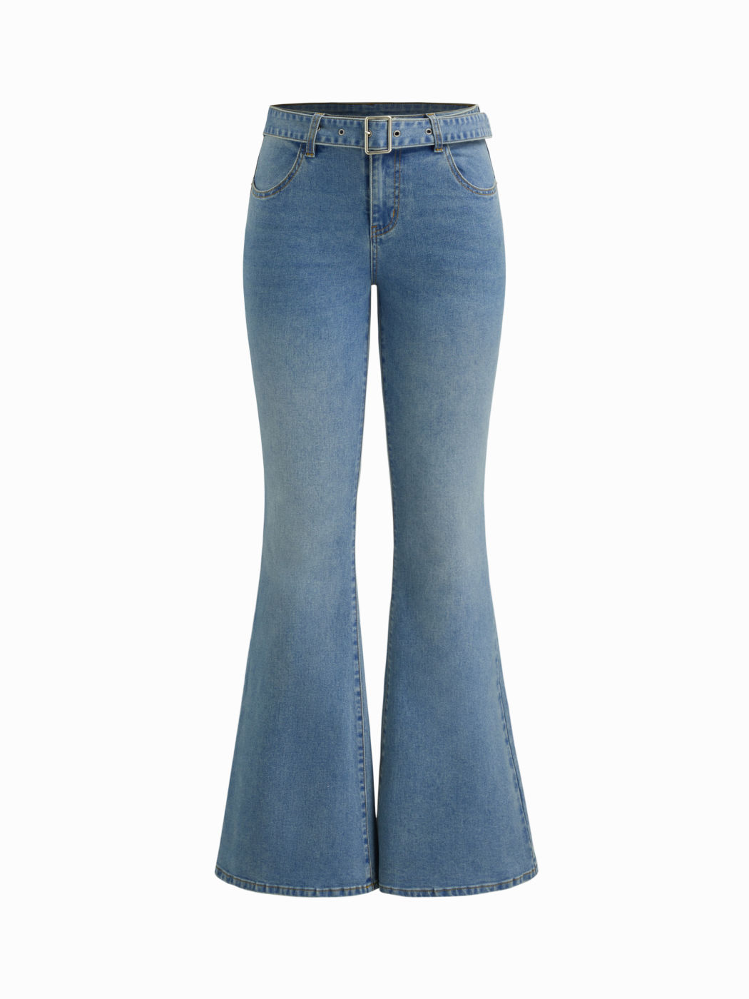 Jeans svasati a zampa di elefante a vita bassa in denim stretch di sidro con cintura