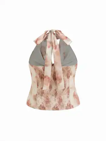 Kurve & Plus - Florales, geschürztes Tank-Top aus Satin mit Rundhalsausschnitt