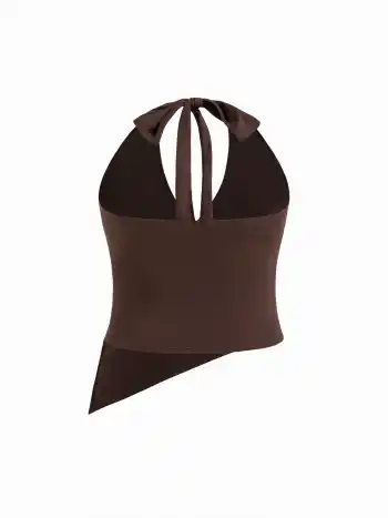 V-neck Halter Neckline Asymmetrical Hem Top Curve & Plus