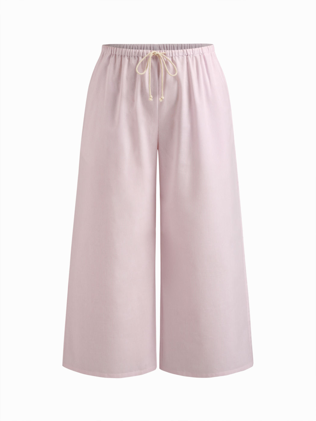 Pantaloni a righe ampie a gamba larga a vita media in misto lino Curve & Plus
