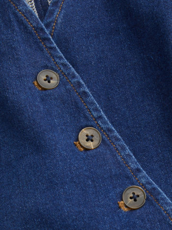 Stretch Denim V-neck Asymmetrical Button Vest Curve & Plus