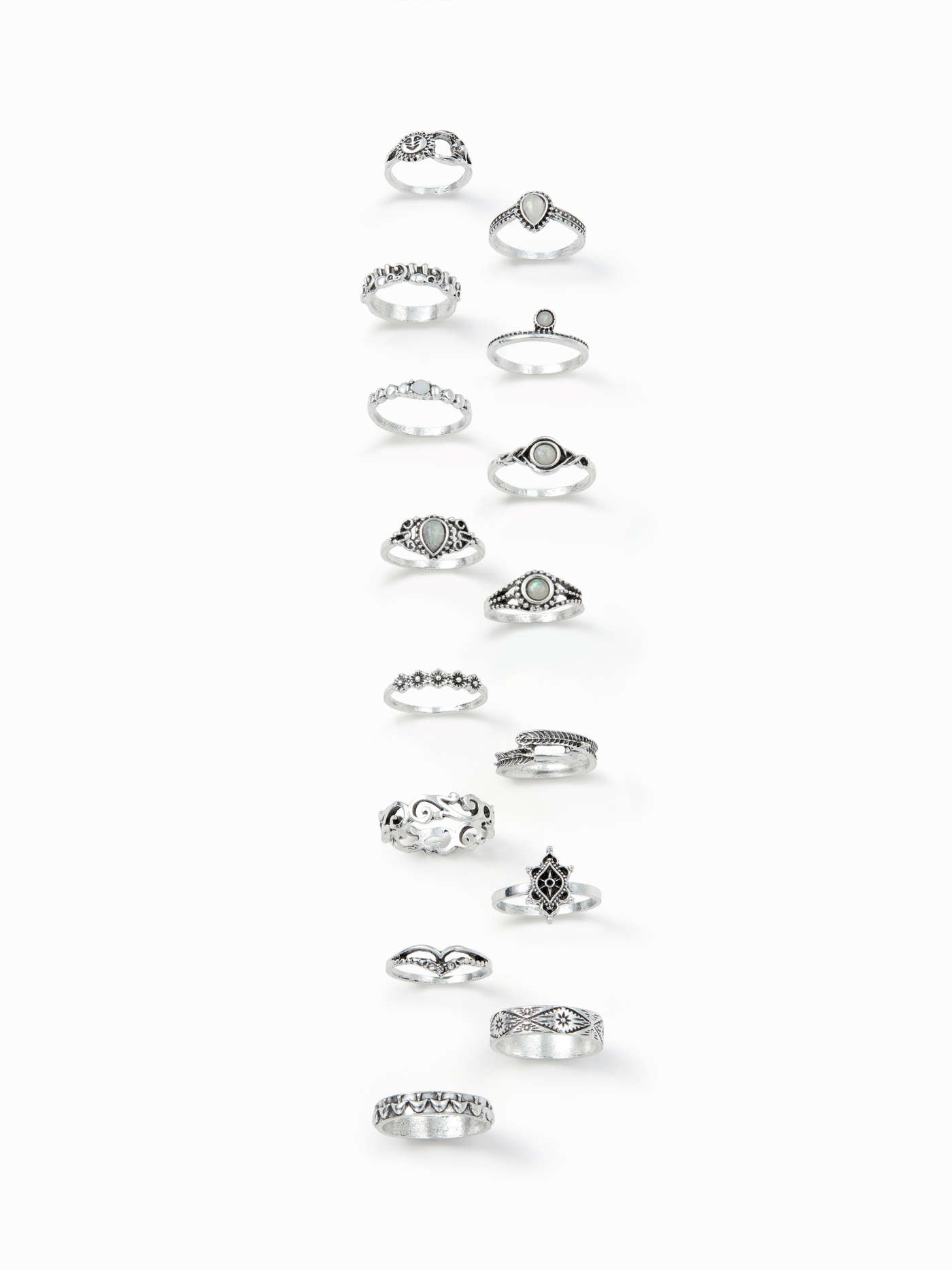15PCS GEMSTONE & RHINESTONE & FLOWER & TWISTED RING SET
