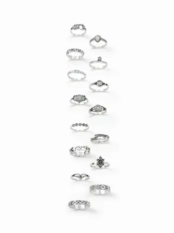 15PCS GEMSTONE & RHINESTONE & FLOWER & TWISTED RING SET