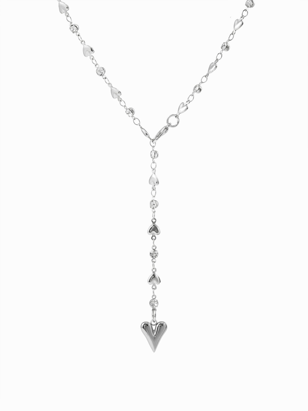 HEART & RHINESTONE Y SHAPED CHAIN NECKLACE
