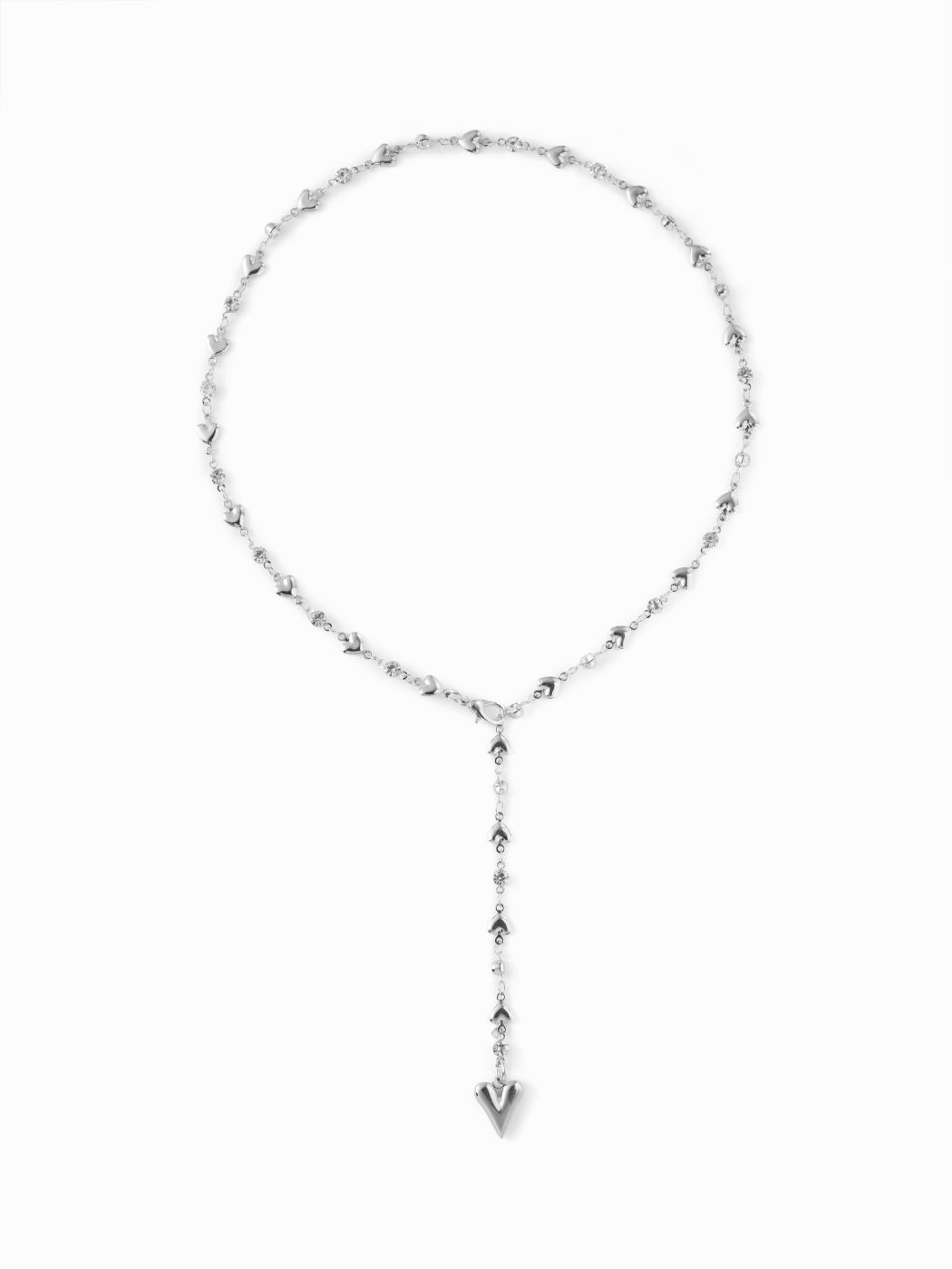 HEART & RHINESTONE Y SHAPED CHAIN NECKLACE
