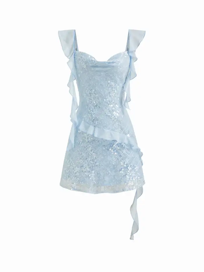 Cowl Neck Ruffle Hem Mini Dress