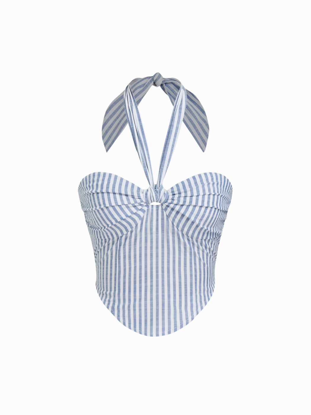 Cotton-blend Two Way Stripe Knotted Shirred Bandeau Top