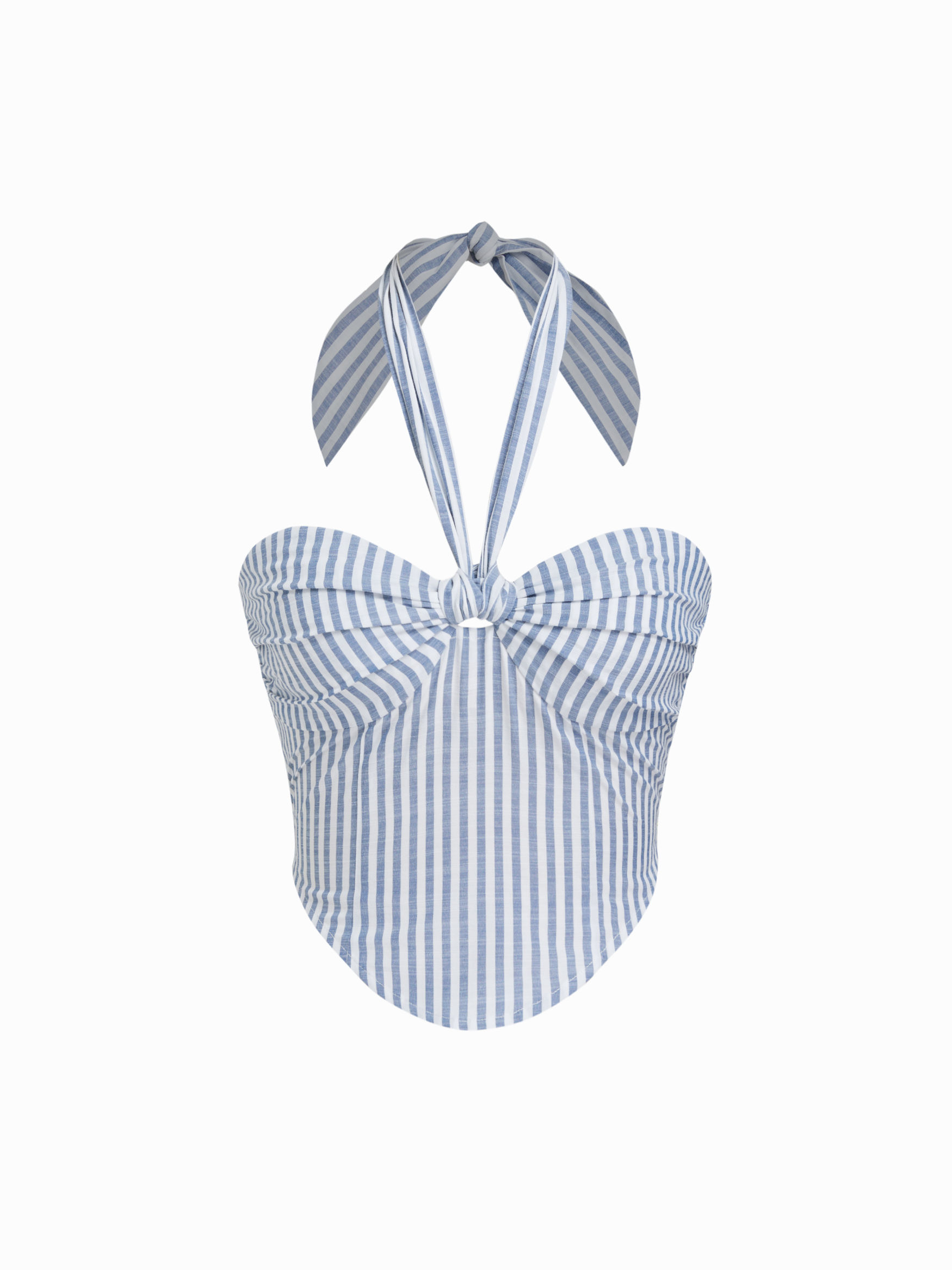 Cotton-blend Two Way Stripe Knotted Shirred Bandeau Top