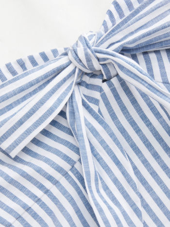 Cotton-blend Two Way Stripe Knotted Shirred Bandeau Top