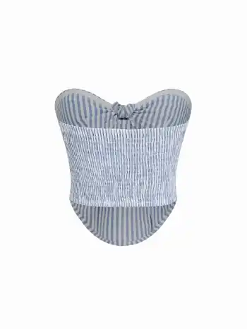 Baumwollmischung Zwei-Wege Streifen Knoten Shirred Bandeau Oberteil